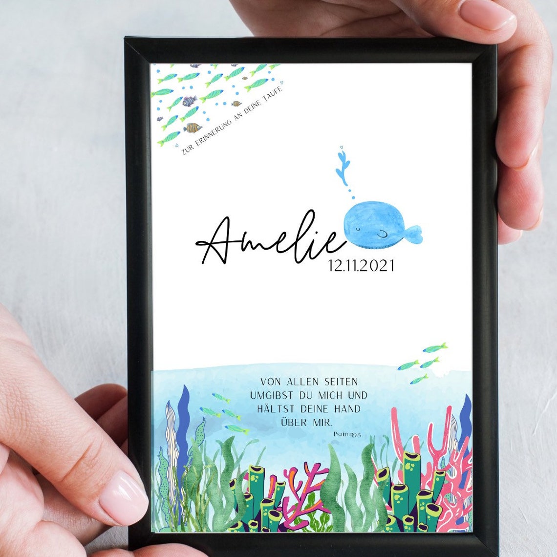 Personalized Baptism Poster with Whale Underwater Scene for Nursery - Image 2