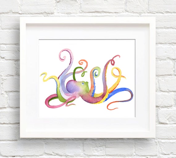 Octopus Art Print Nursery Art Wall Decor Watercolor Painting