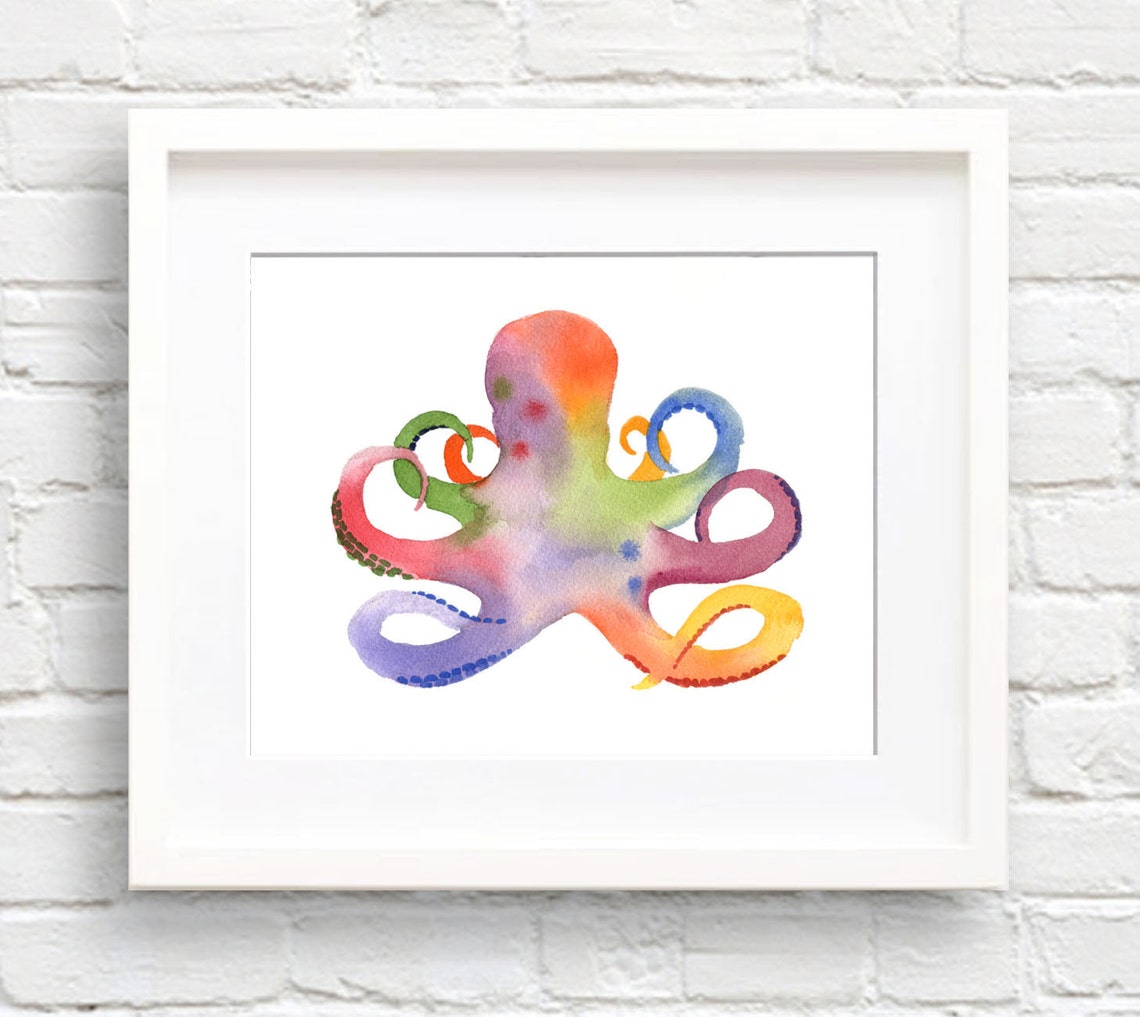 Octopus Art Print Nursery Art Wall Decor Watercolor Painting