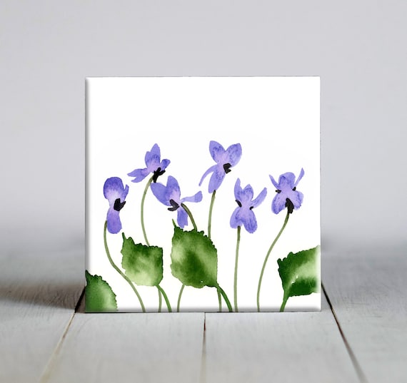 Violets Ceramic Tile Flower Decorative Wall Art Print