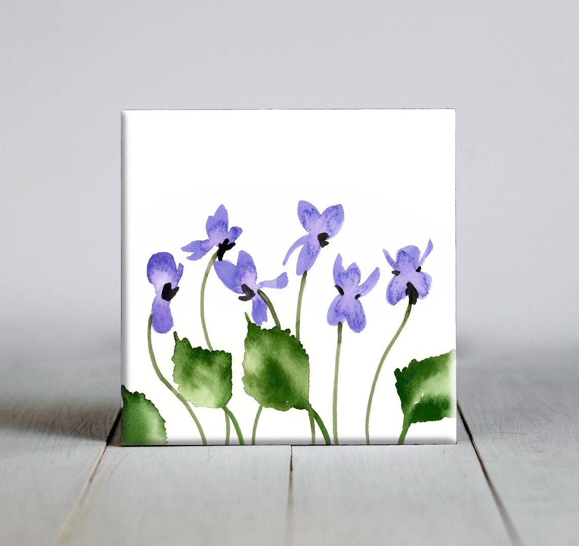 Violets Ceramic Tile Flower Decorative Wall Art Print