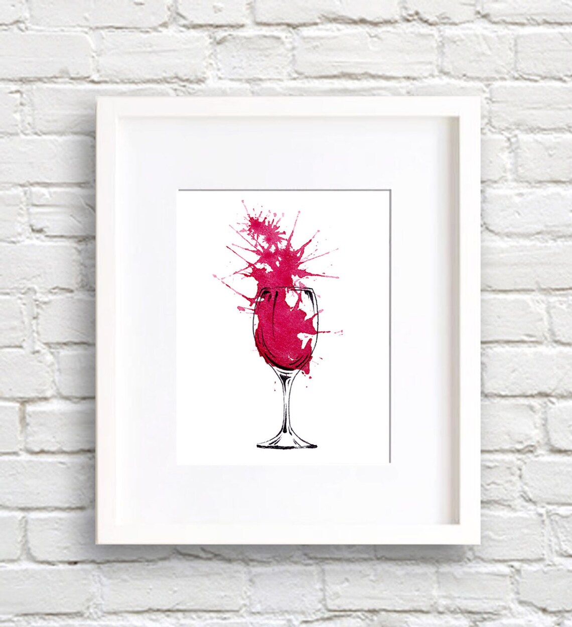 Red Wine Splash Glass Watercolor Kitchen Bar Dining Art Poster