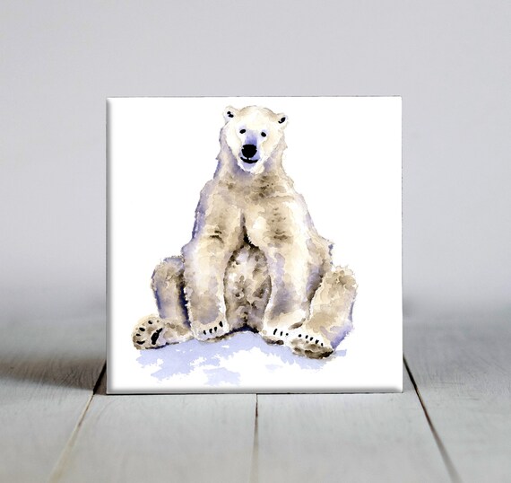 Young Polar Bear Cub Sitting Upright Heartwarming Arctic Watercolor Animal Poster