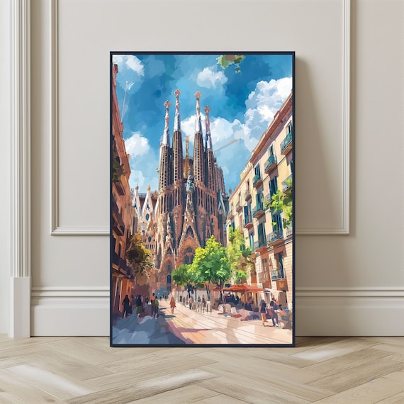 Barcelona Watercolor Travel Poster, Christmas Spain