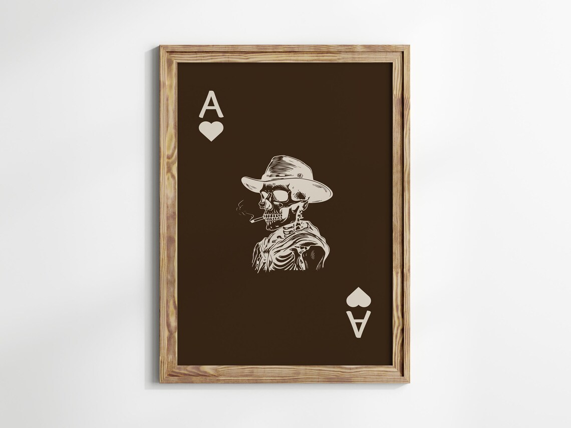 Ace Of Hearts Cowboy Skeleton Western Playing Card Art Poster - Image 2