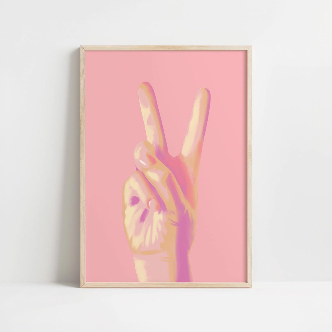 Pink Peace Sign Hand Girly Aesthetic Dorm Room Pop Decor Poster
