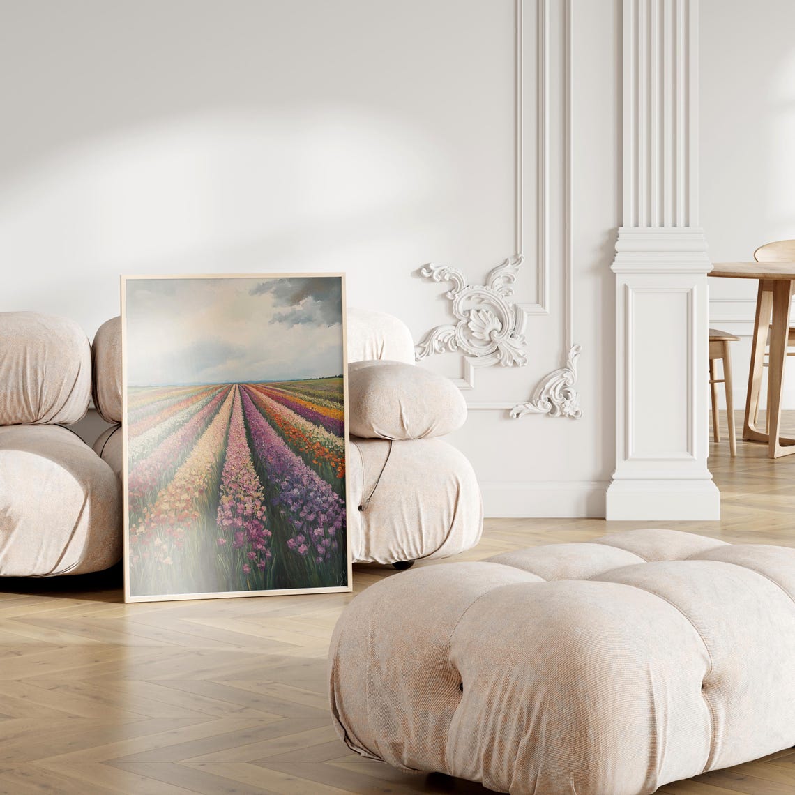 Vibrant Rainbow Flower Field Rows Pastel Impasto Colorful Art Poster - Image 3