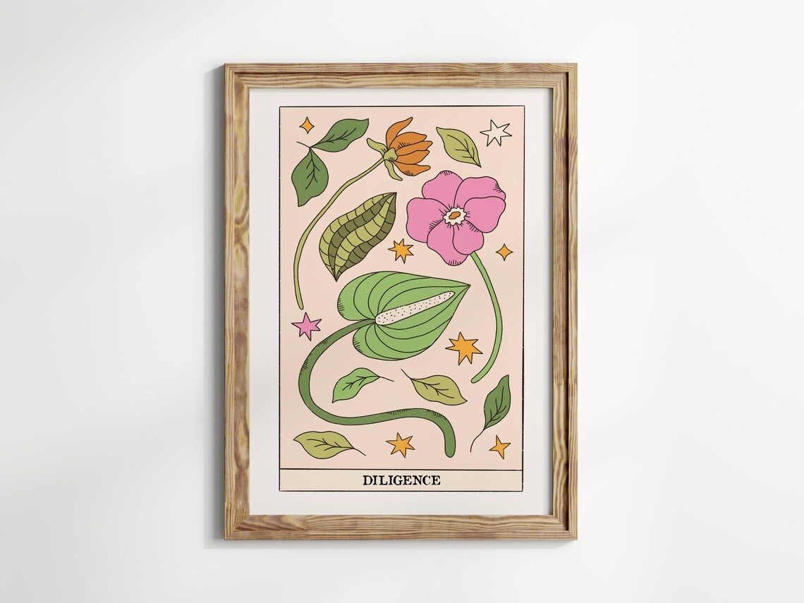 Diligence Tarot Card Botanical Floral Stars Whimsical Decor Wall Art - Image 2