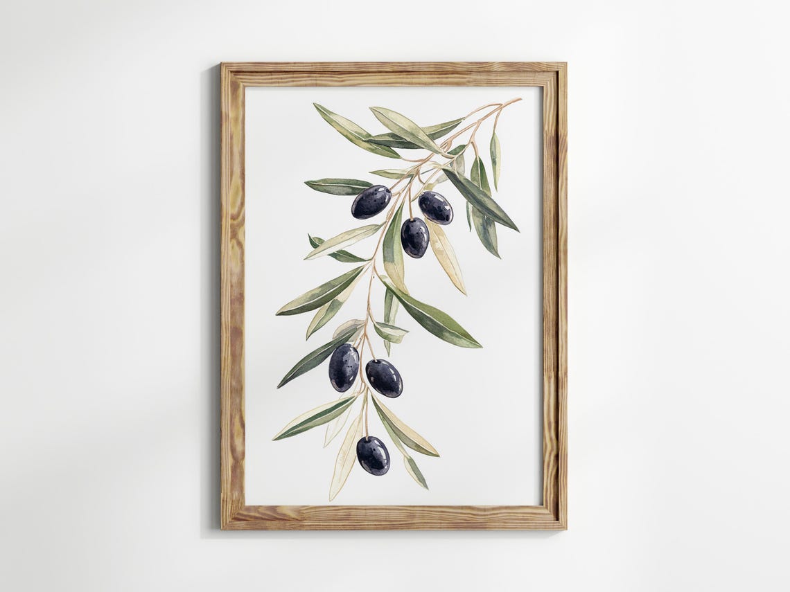Olive Branch Watercolor Botanical Kitchen Farmhouse Art Poster