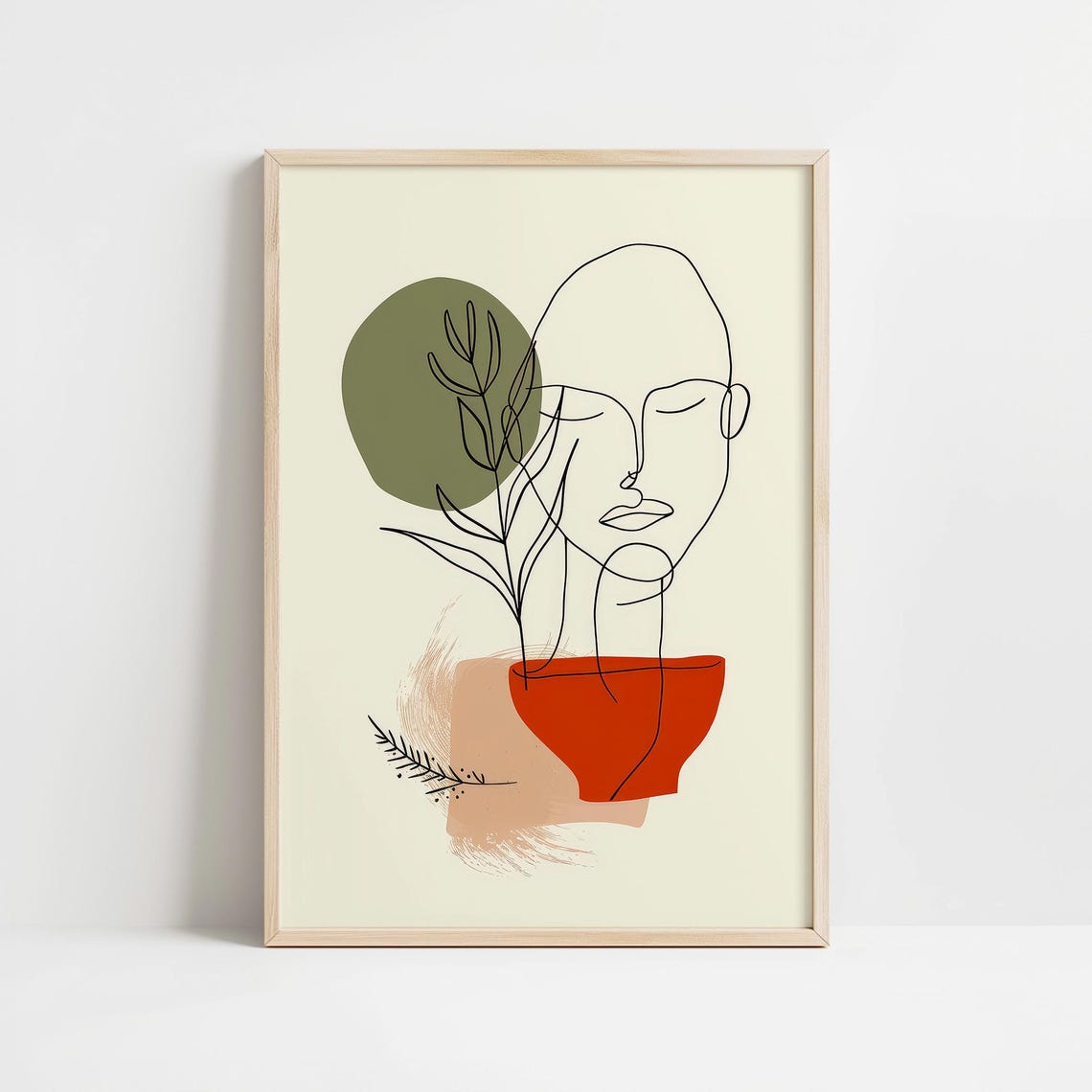 Abstract Line Face Minimalist Botanical Terracotta Beige Poster