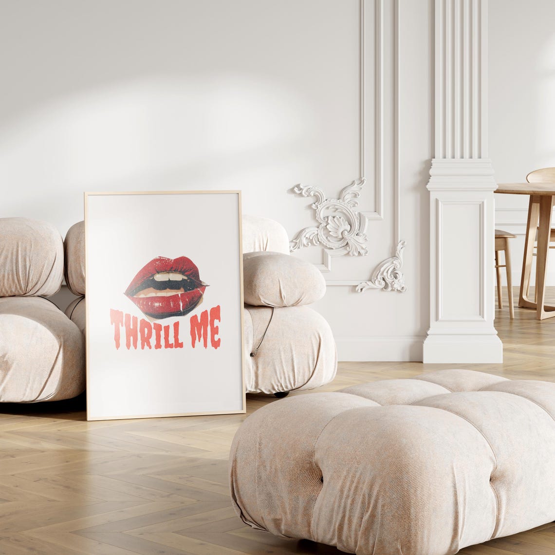 Thrill Me Vintage Red Lips Pop Art Quote Typography Cream Poster - Image 3
