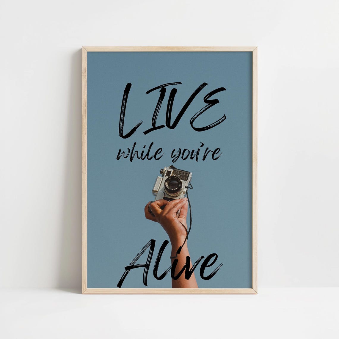 Live While You Are Alive Vintage Camera Motivational Typography Poster