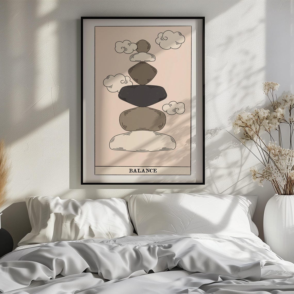 Balance Tarot Card Art with Stacked Zen Stones on Blush Poster - Image 3