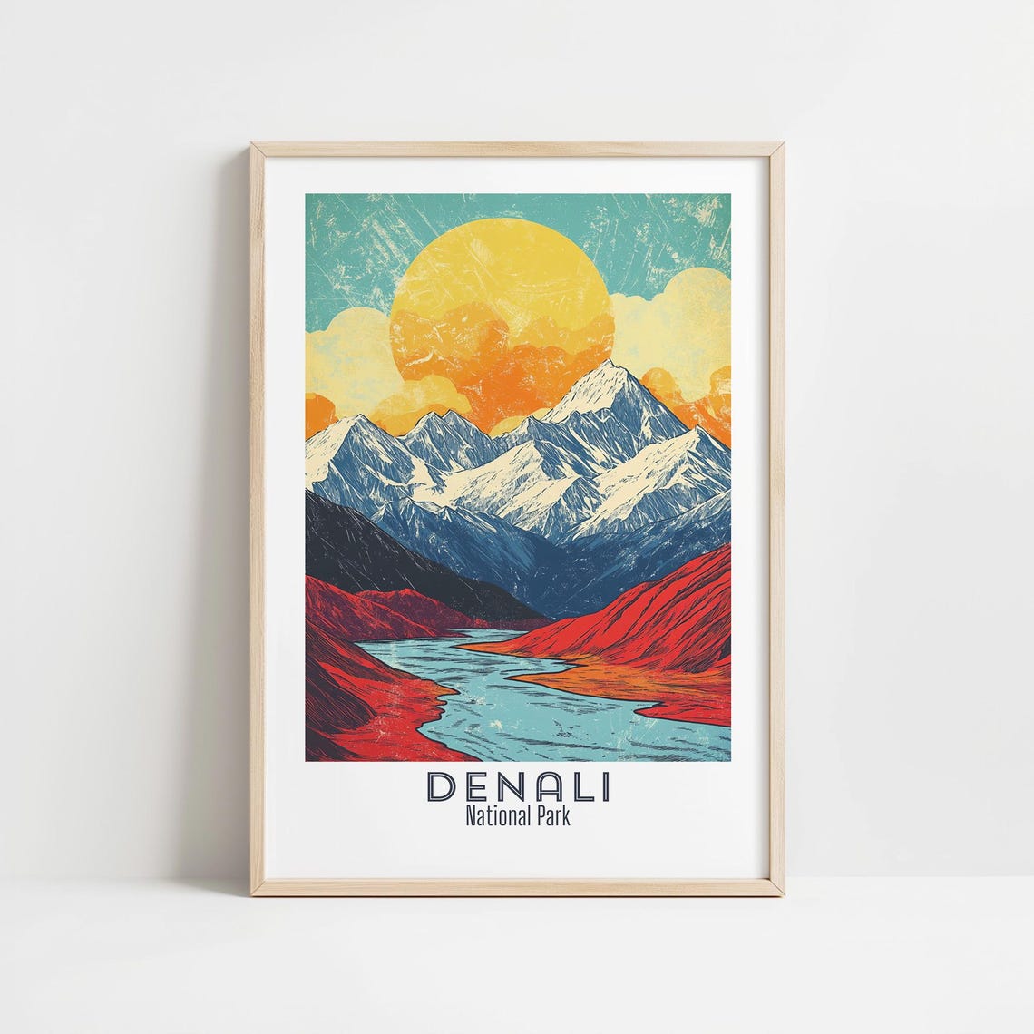 Denali National Park Alaska Sunset Peaks And Wild River Poster