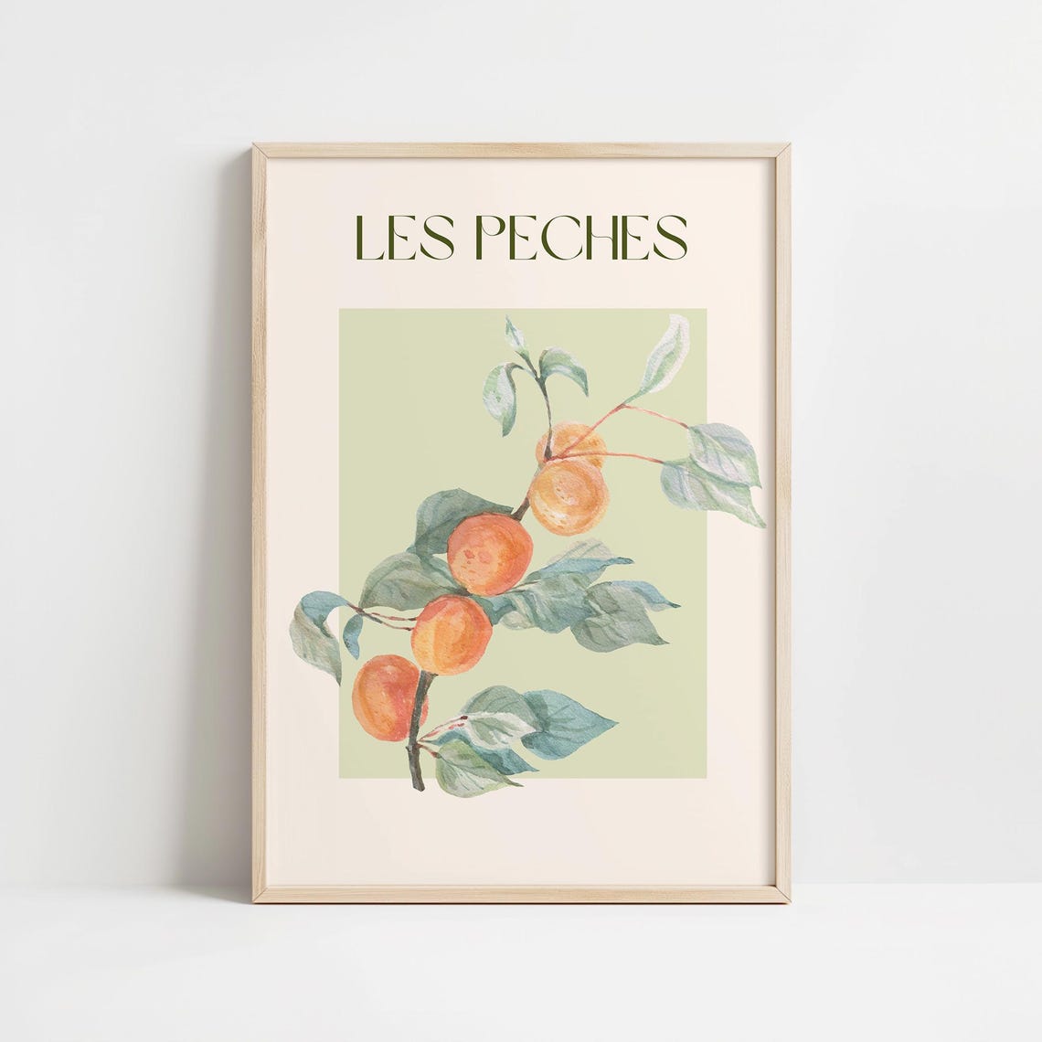 Les Peches Watercolor Peach Branch French Fruit Kitchen Wall Art