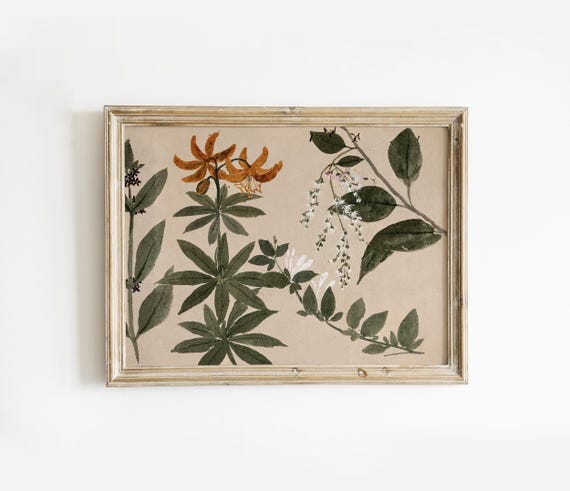 Neutral Botanical Art Print, Cottage Core Floral Decor