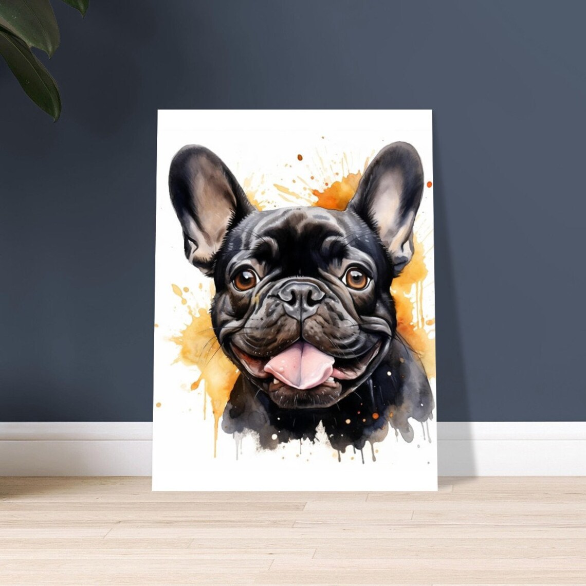 Joyful Black French Bulldog Grin Watercolour Cute Dog Portrait Poster - Image 2