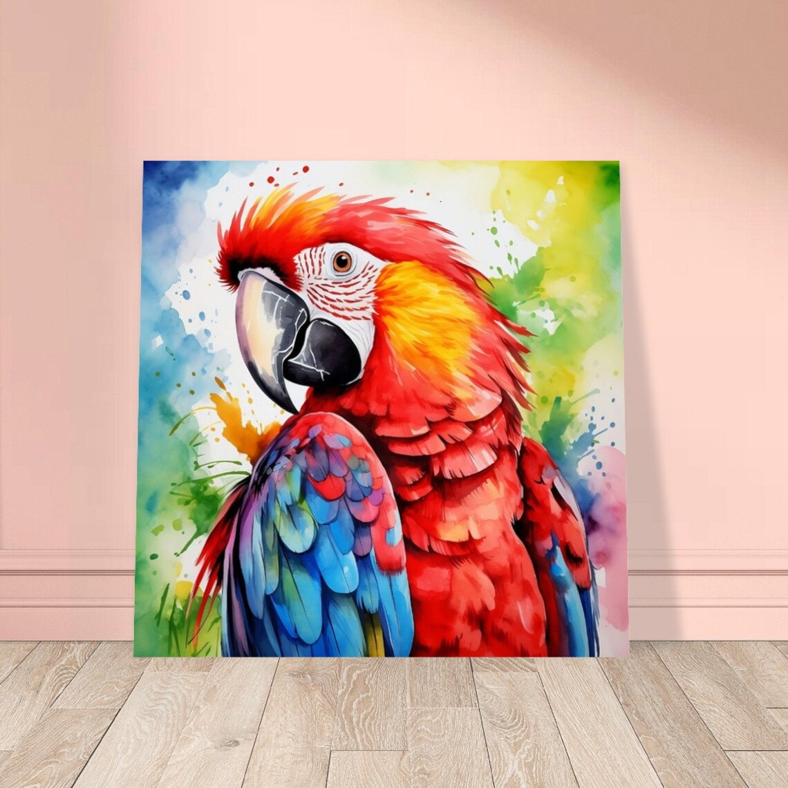Scarlet Macaw Parrot Watercolour Portrait Vibrant Tropical Art Poster - Image 2