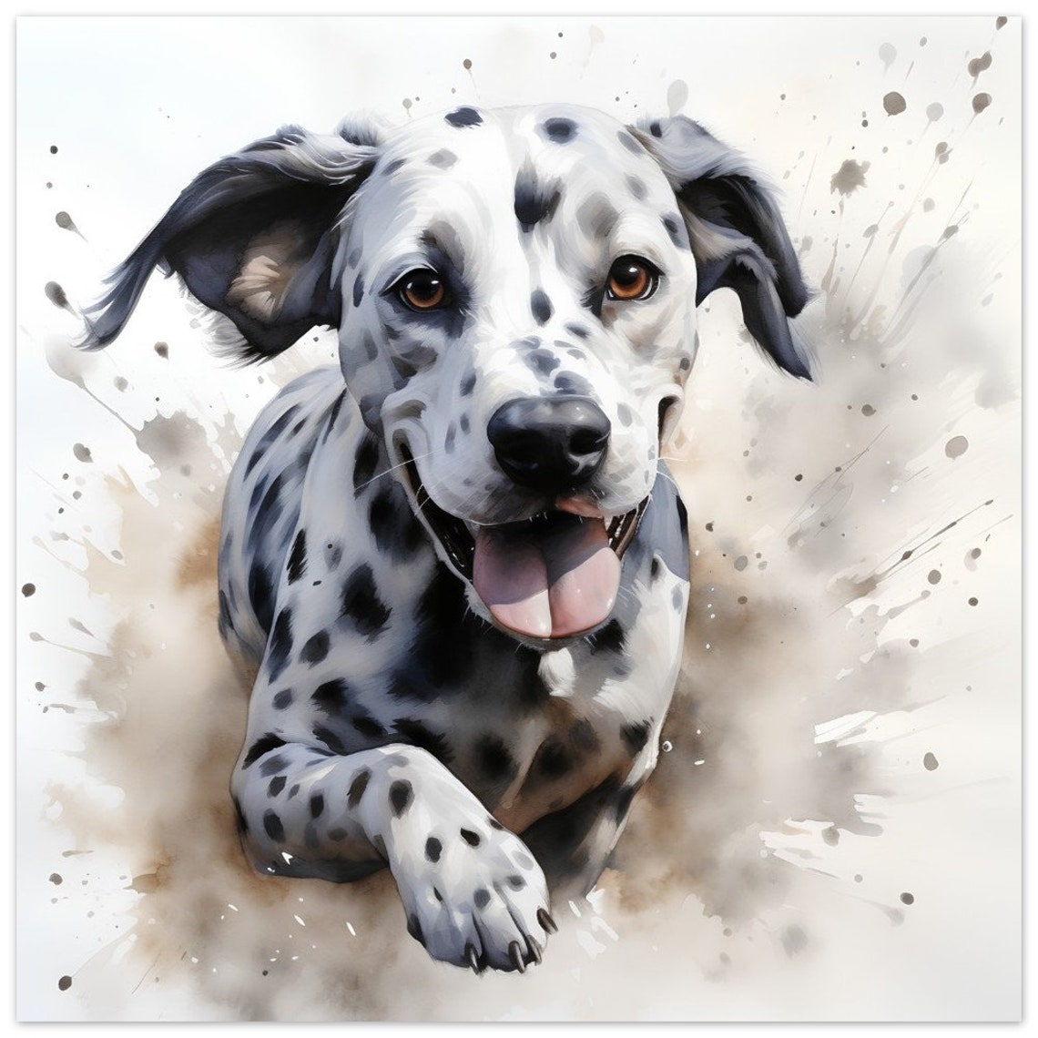 Exuberant Dalmatian Running Forward Watercolour Playful Dog Art Poster