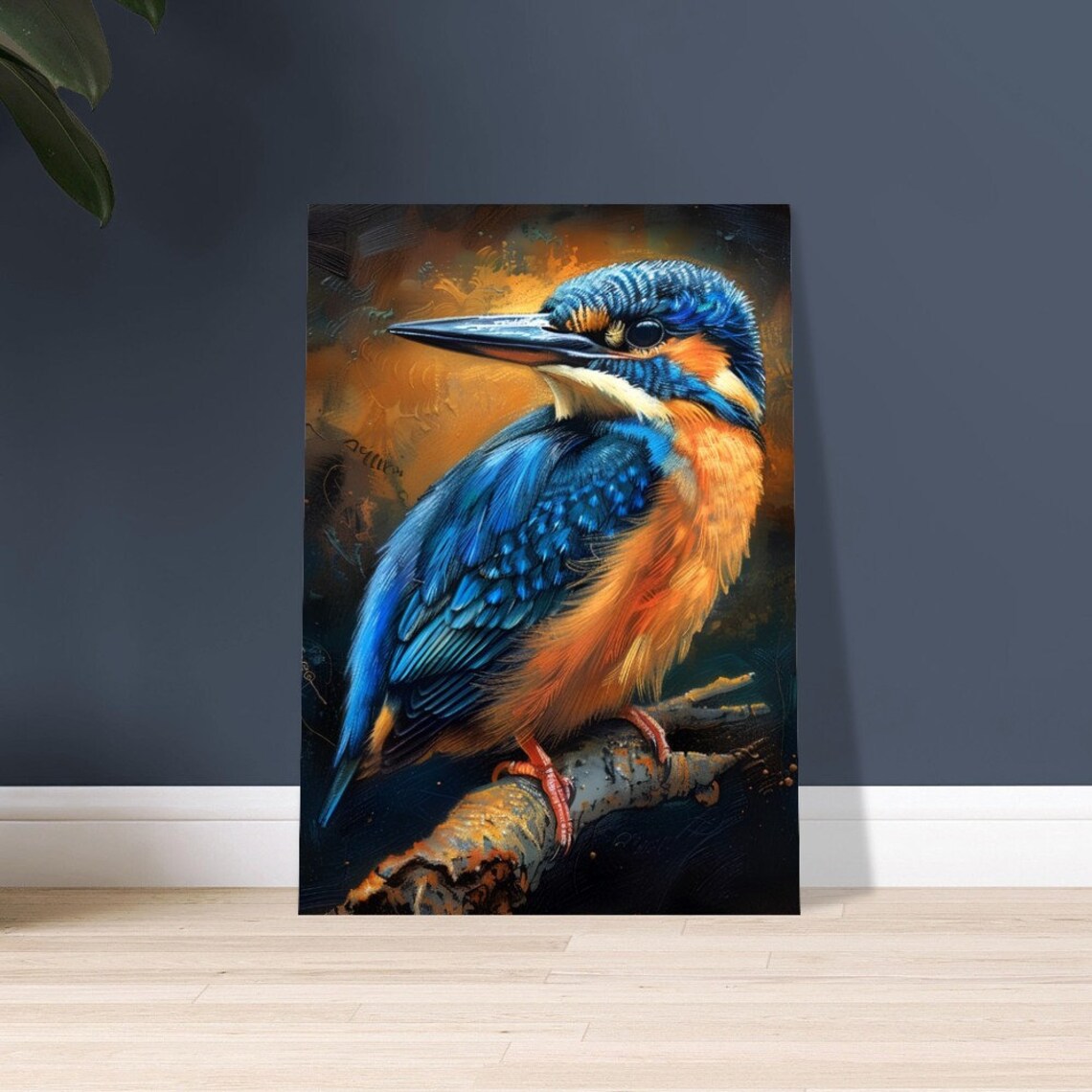 Jewel Like Kingfisher on Branch Moody Watercolour Bird Art Poster - Image 2