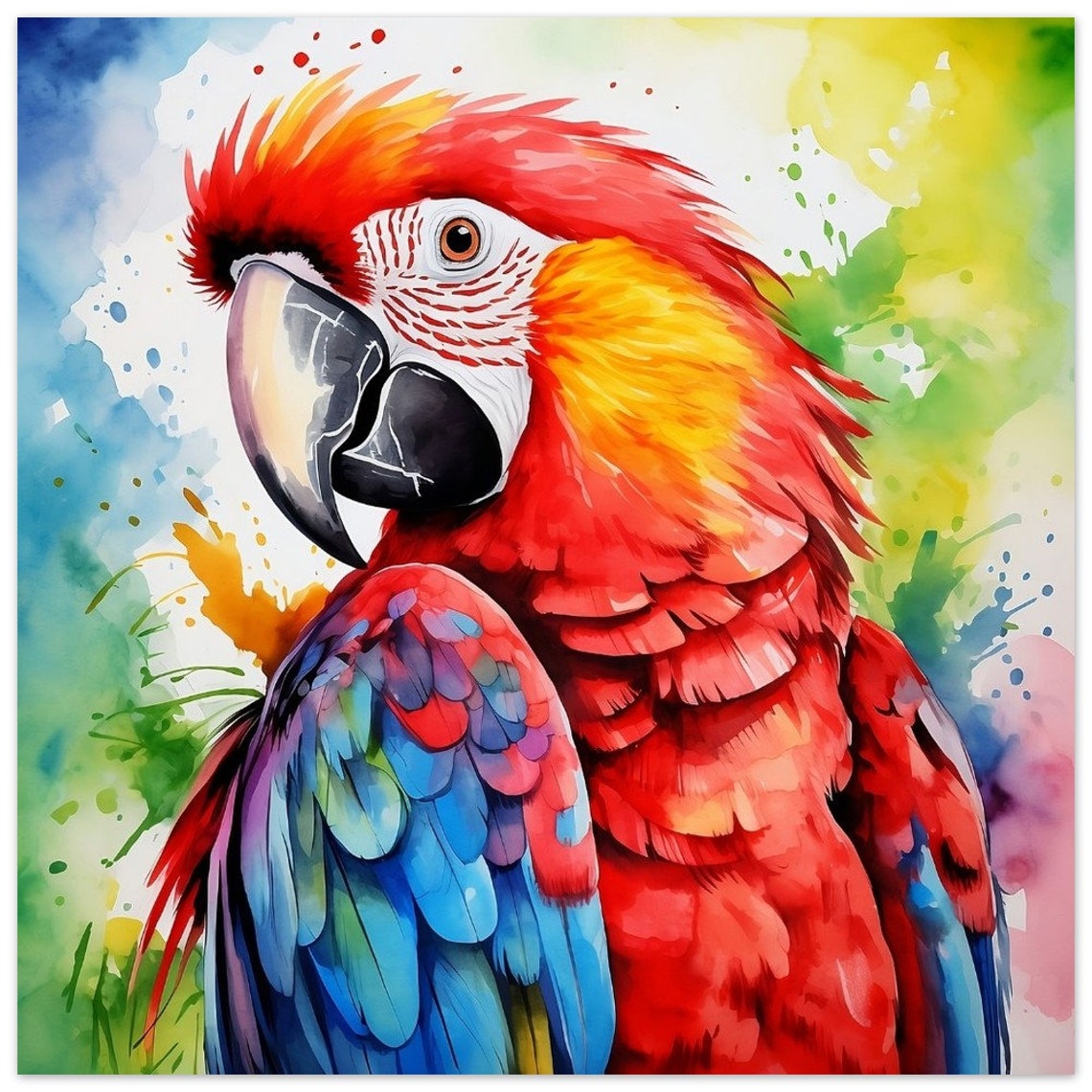 Scarlet Macaw Parrot Watercolour Portrait Vibrant Tropical Art Poster