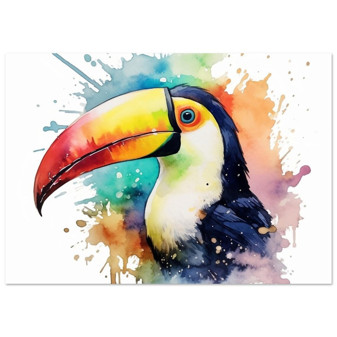 Toucan Profile With Colourful Beak Watercolour Tropical Bird Poster