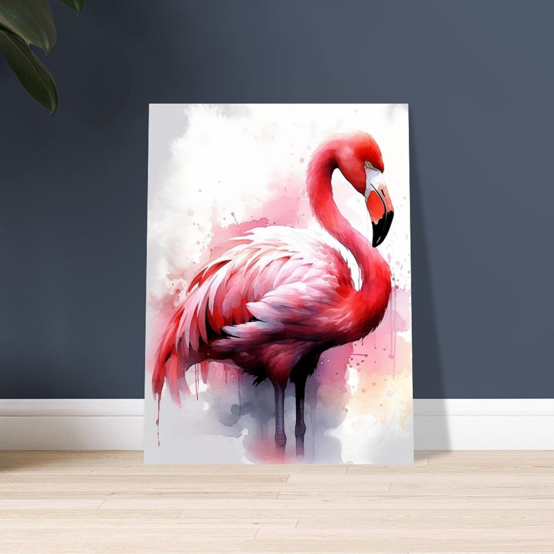 Pink Flamingo Standing Tall Watercolour Tropical Bird Portrait Poster - Image 3