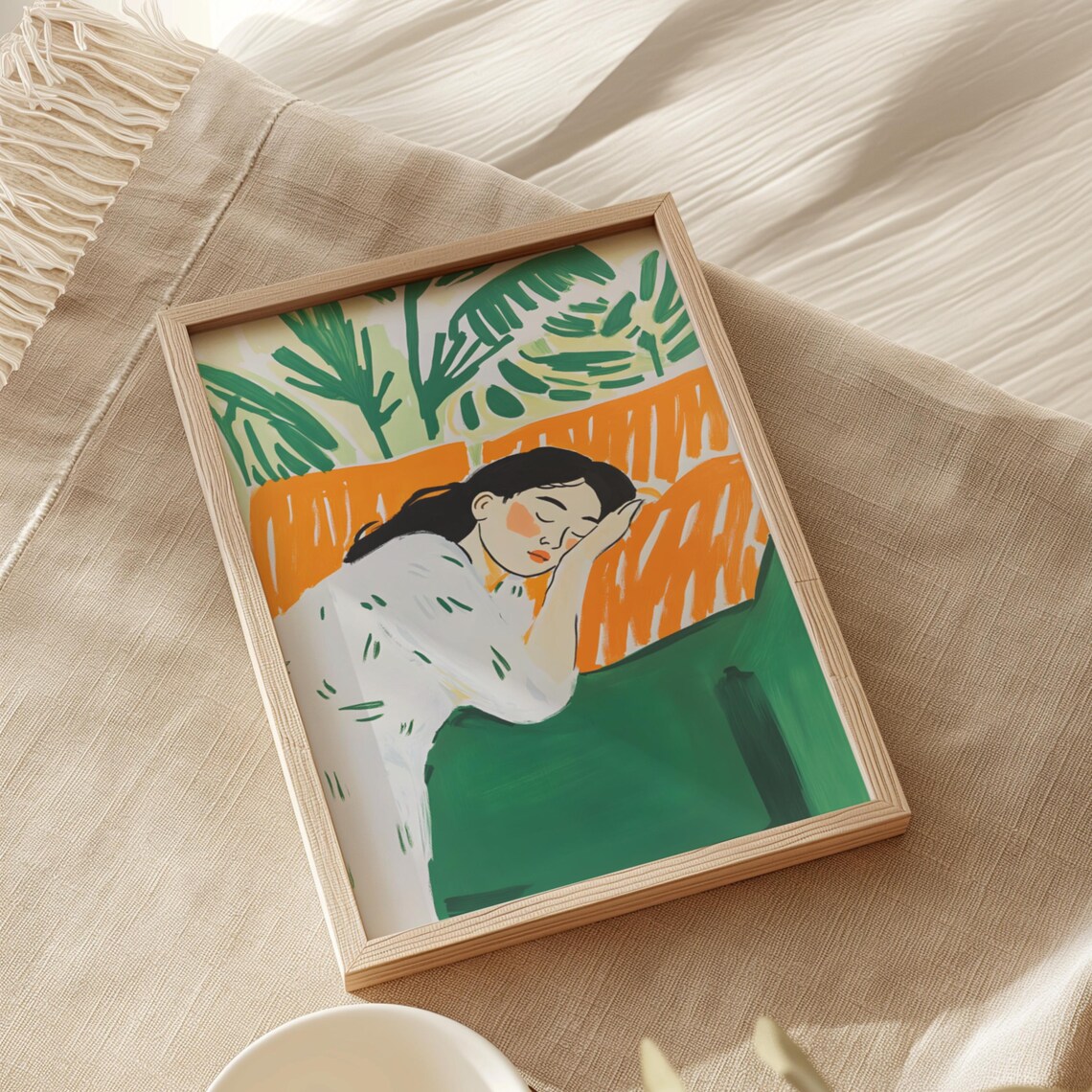 Green Orange Abstract People Large Wall Art Contemporary Print Minimalist Print Living Room Wall Art Stripe Woman Print - Image 2