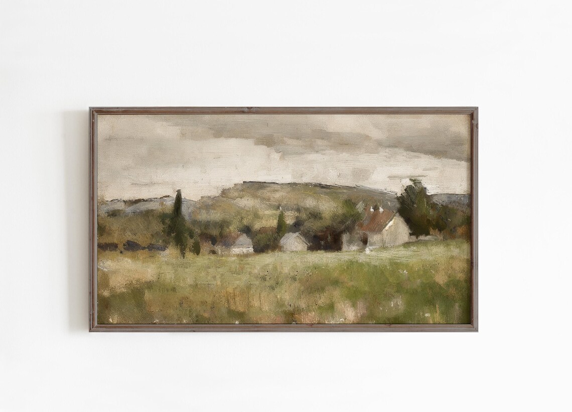 Vintage Spring Countryside Oil Painting Cottages Landscape Poster - Image 2