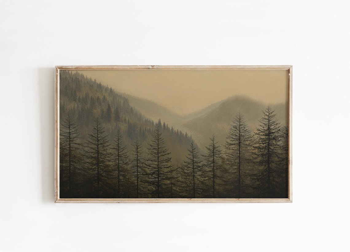 Foggy Misty Pine Forest Mountains Dark Moody Wilderness Art Poster - Image 3
