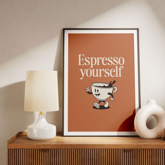 Retro Quote Wall Print Love You A Latte Wall Decor Coffee Art Print Kitchen Wall Art Printed Poster Vintage Colors Unframed