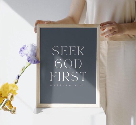 Matthew 633 Seek God First Christian Bible Verse Wall Art Bible Verse Christian Wall Art Modern Scripture Print