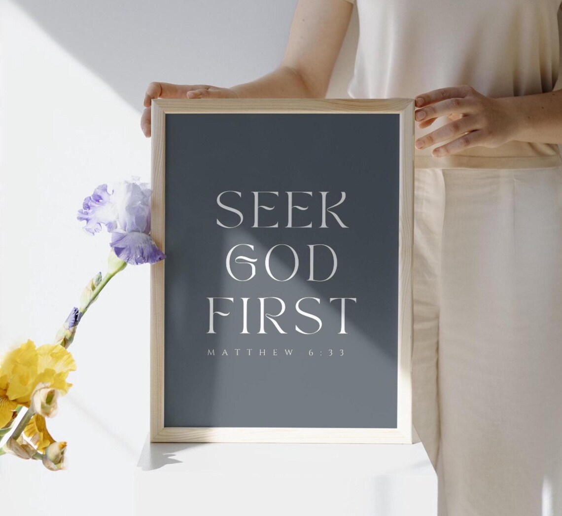 Matthew 633 Seek God First Christian Bible Verse Wall Art Bible Verse Christian Wall Art Modern Scripture Print