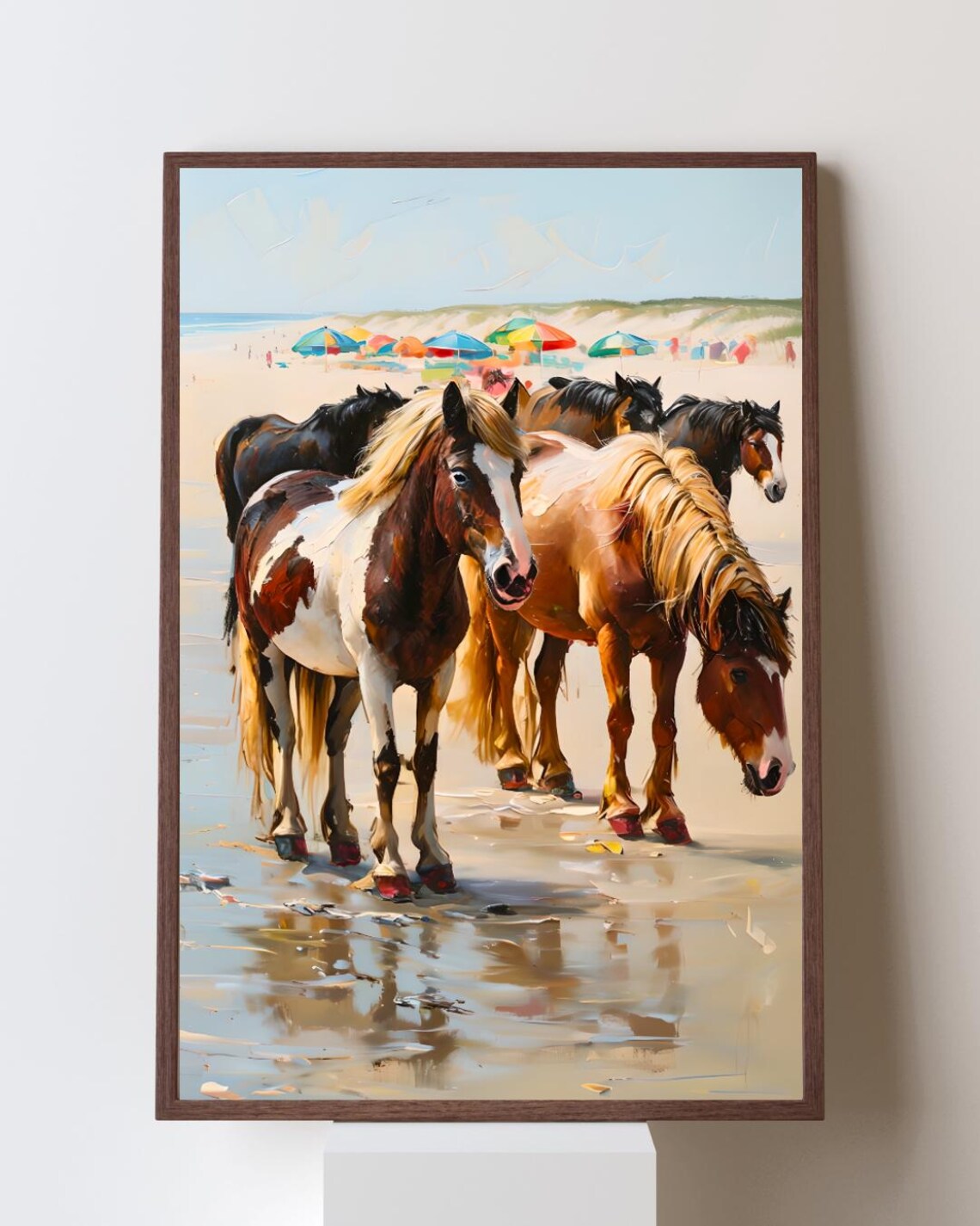Wild Horses of Assateague Island Beach Coastal Watercolor Art Poster