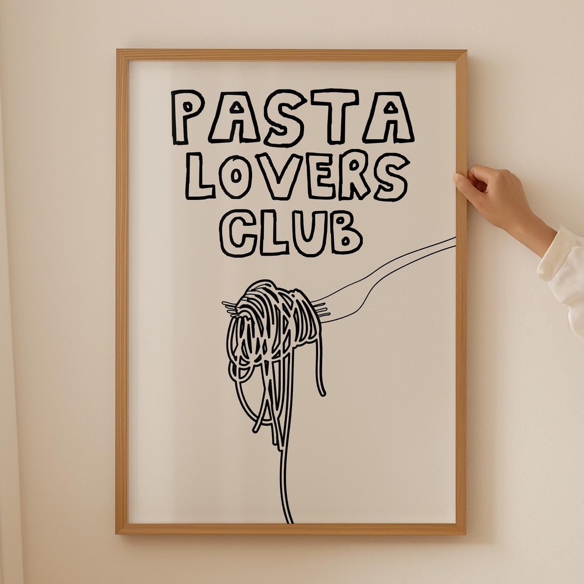 Pasta Lovers Club Black Spaghetti Fork Minimalist Food Art Poster