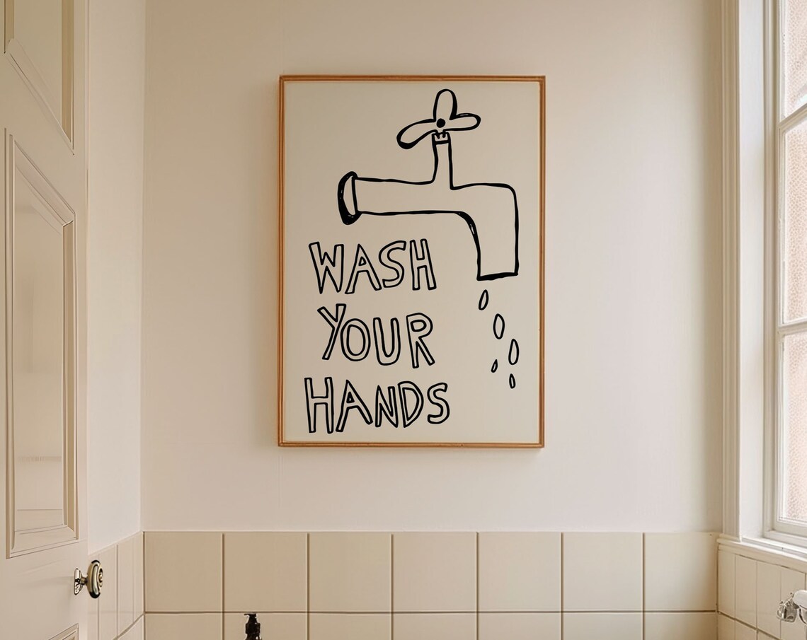 Wash Your Hands Quote Print, Retro Bathroom Decor - Image 3
