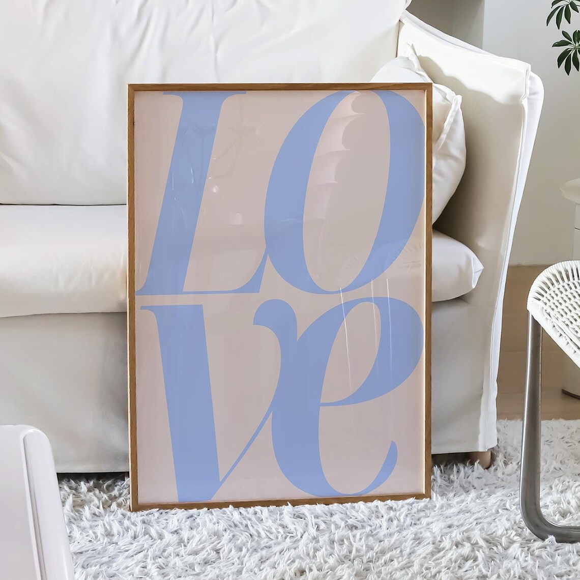 Love Typography Giant Blue Serif Letters Minimal Cream Poster - Image 4