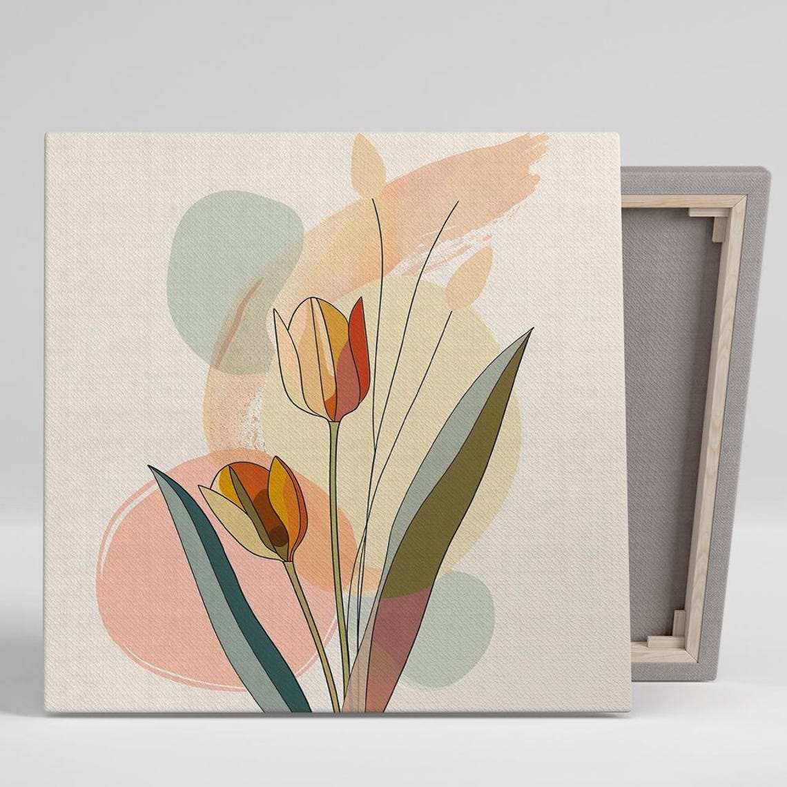 Pastel Tulip Pair Mid Century Modern Abstract Minimalist Floral Poster