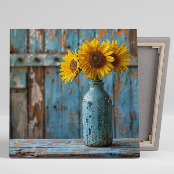 Sunflower Wall Art Print, Rustic Farmhouse Decor