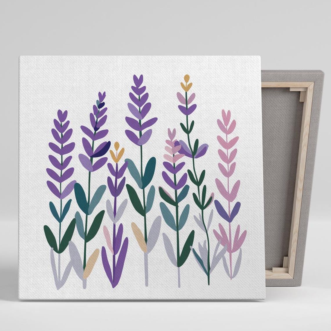 Stylized Lavender Sprigs Purple Green Flat Modern Floral Wall Art