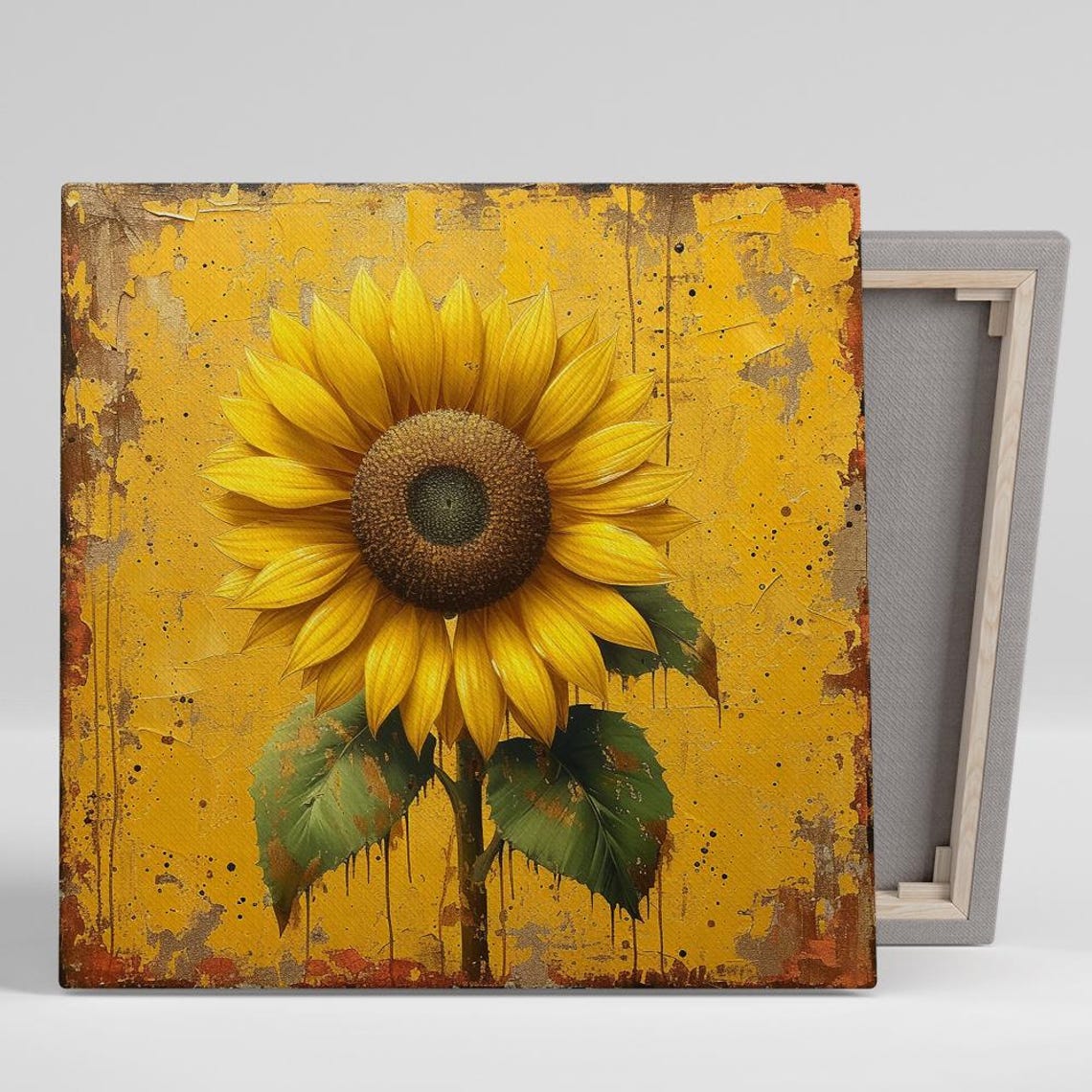Yellow Sunflower Vintage Gold Rustic Macro Floral Wall Art Print