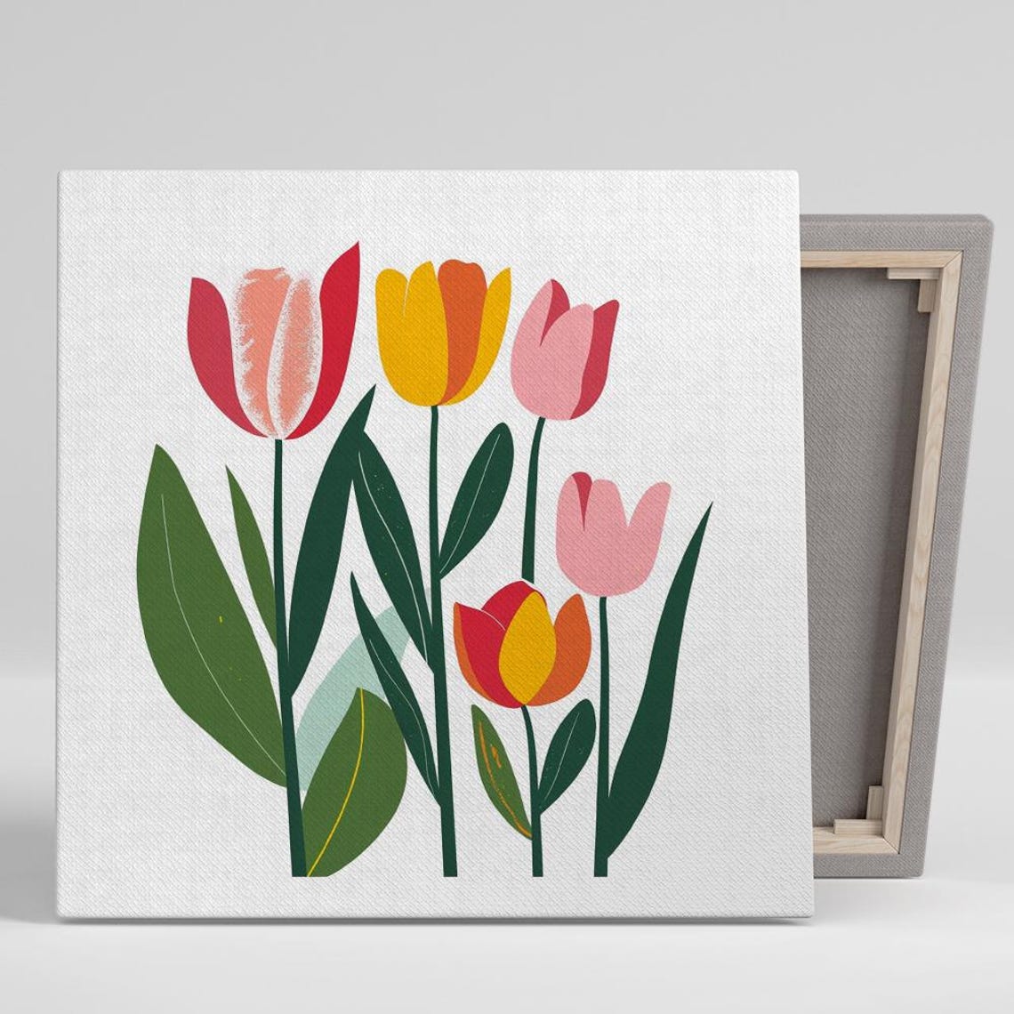 Colorful Tulips Flat Illustration Modern Spring Bloom Floral Poster