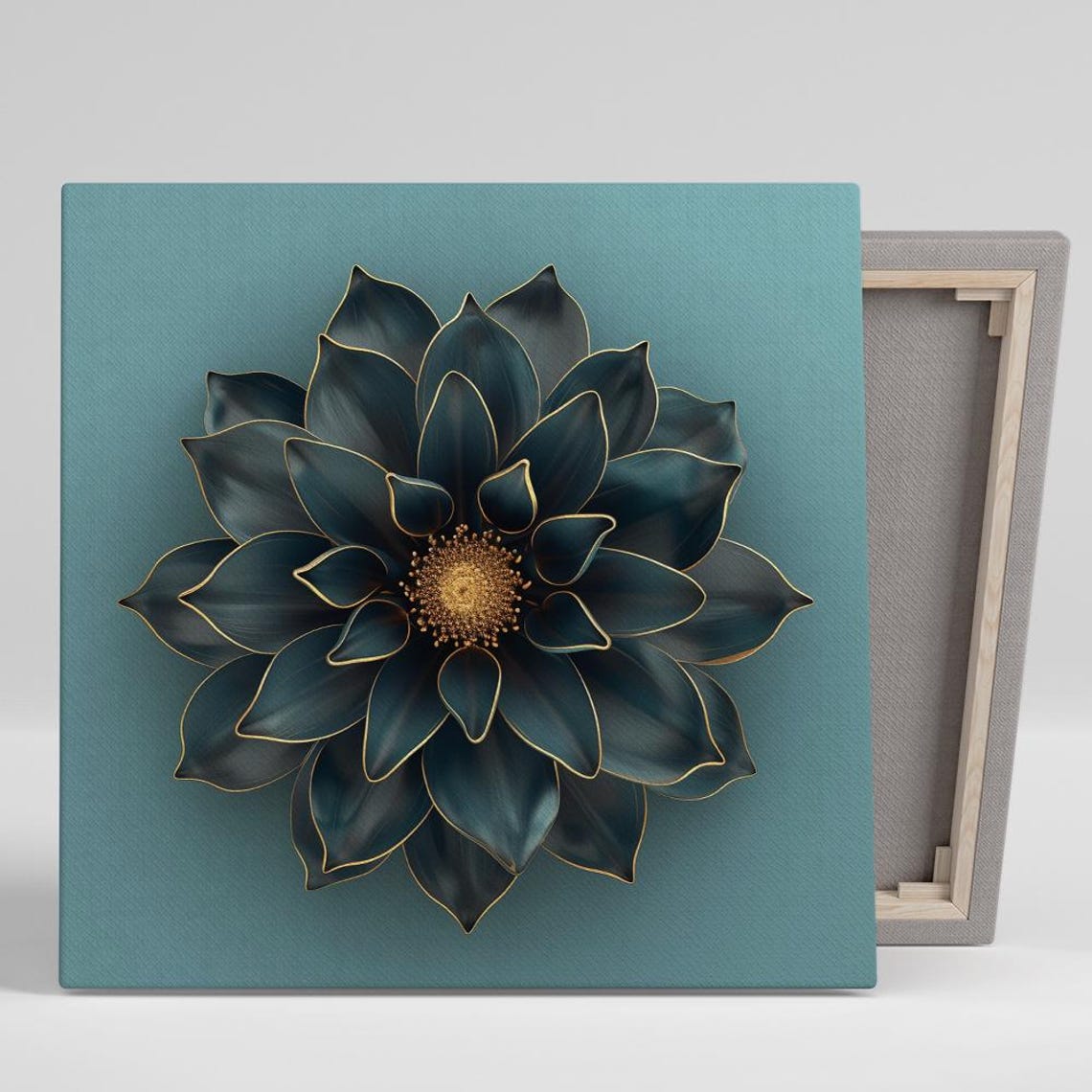 Black Dahlia Gold Trimmed Petals On Teal Elegant Floral Poster