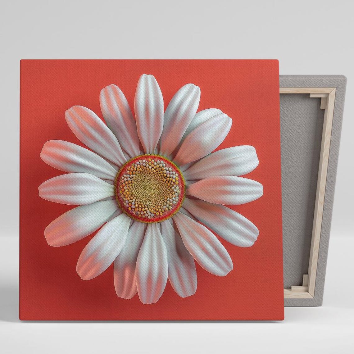 White Daisy Bold Red Background Minimalist Floral Pop Art Poster