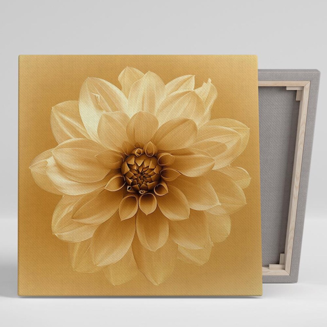 Golden Dahlia Bloom Macro Monochrome Gold Elegant Floral Art Print