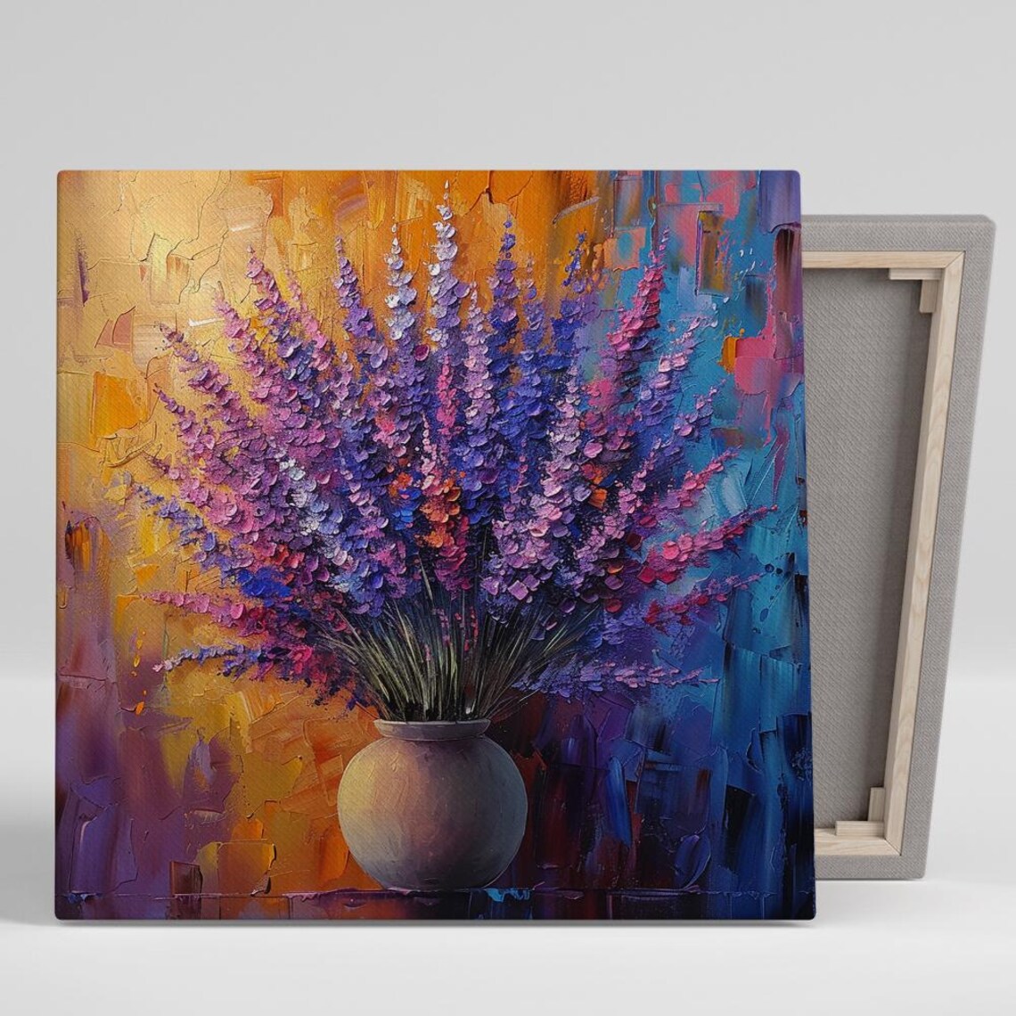 Lavender Bouquet Impasto Oil Painting Rustic Vase Wall Art Print