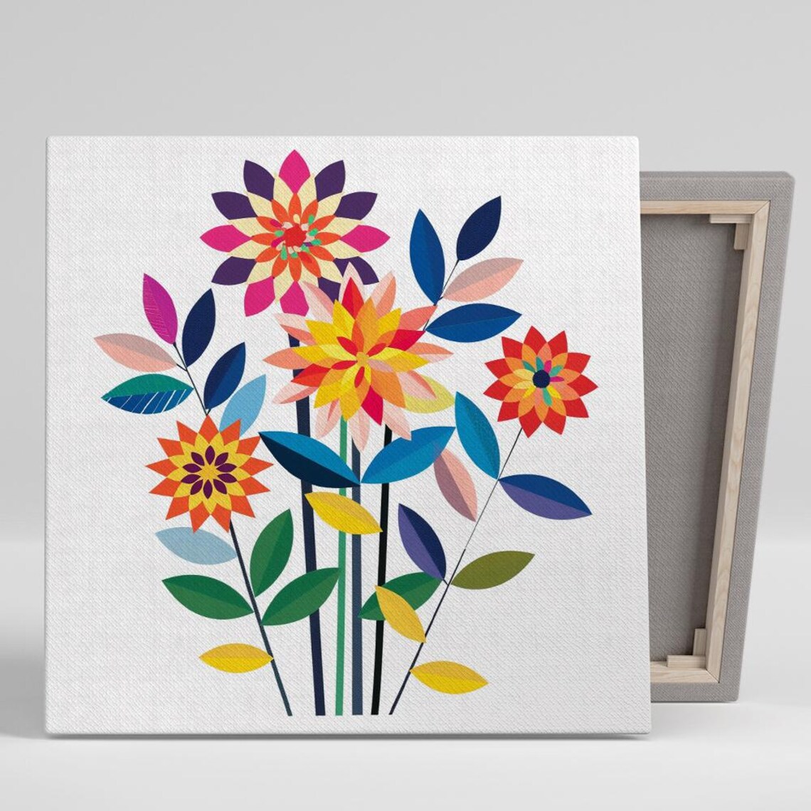 Colorful Geometric Dahlia Bouquet Bohemian Flat Floral Art Poster
