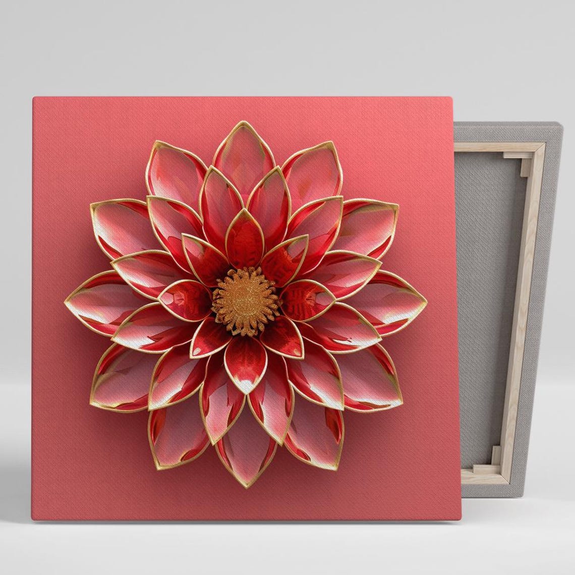 Red Dahlia Translucent Gold Trim Petals Bold Statement Floral Poster