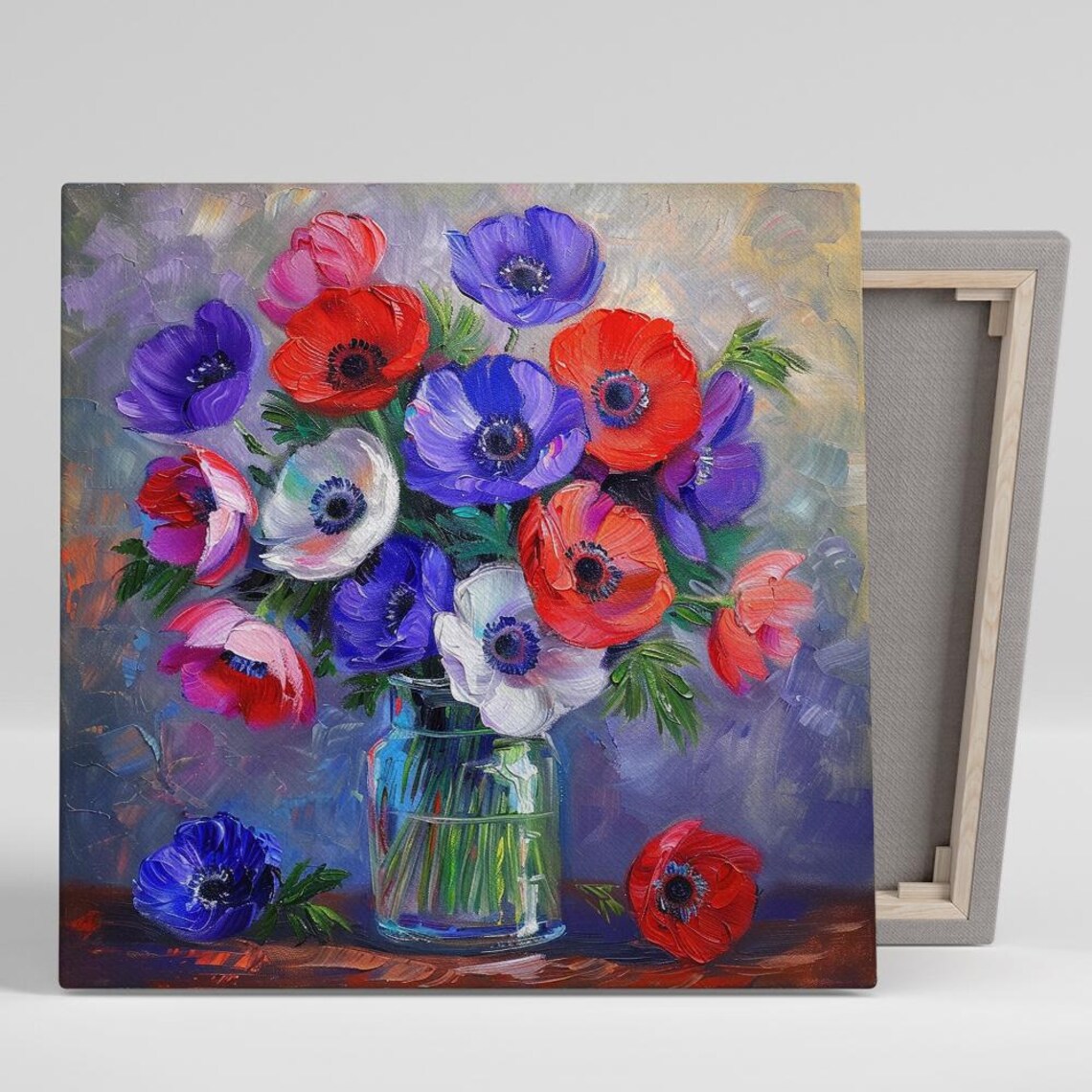 Poppy Anemone Bouquet Glass Vase Impressionist Floral Poster