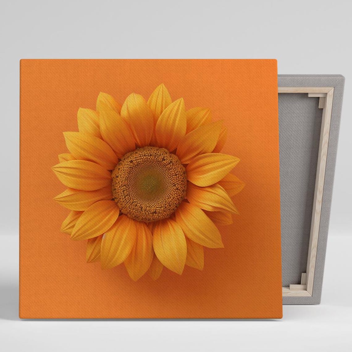 Golden Sunflower Bloom On Warm Orange Background Floral Poster